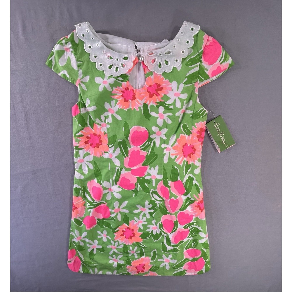 Lilly‎ Pulitzer "Mini Nicci" Green Dress Girls 12 Eyelet Collar Floral NEW